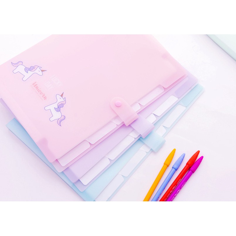 Map Folder Organizer Gambar UNICORN Warna Pastel 5 Sekat / Map Folder A4 Motif Simple Lucu Unicorn