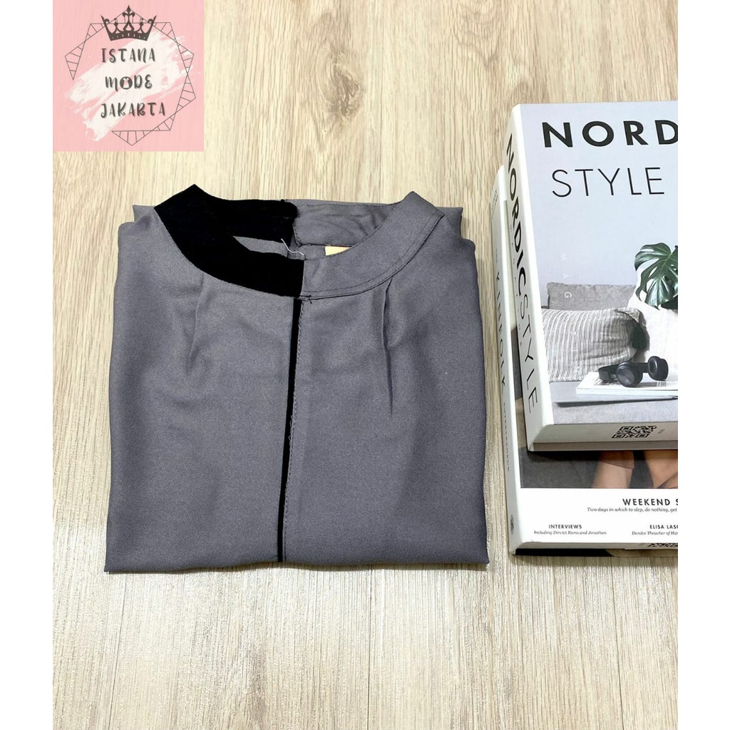 ISTANA MODE JAKARTA Verra baju atasan wanita terbaru blouse korean style blouse wanita lengan panjang-ABU