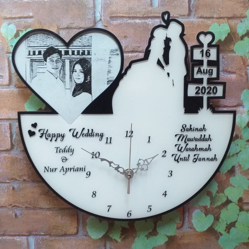 Kado Perkawinan Pernikahan Wedding Jam Dinding Akrilik Custom BONUS BOX KADO DAN PITA