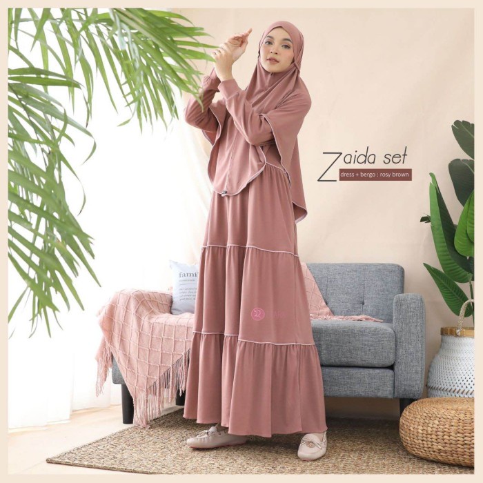 PREMIUM ZAIDA DRESS ROSY BROWN S ZIZARA GAMIS ONLY - ROSY BROWN, XL