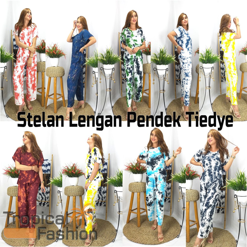 Setelan Panjang Wanita Motif Tiedye &amp; Smoke Bahan Rayon Premium Untuk Remaja dan Dewasa Termurah