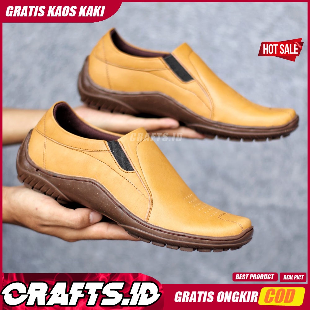 CRAFTS X LIBAD Sepatu Slip On Casual Kulit Asli Original Slop Antislip Kasual Formal Pantofel Kerja Kantor Pria Cowok