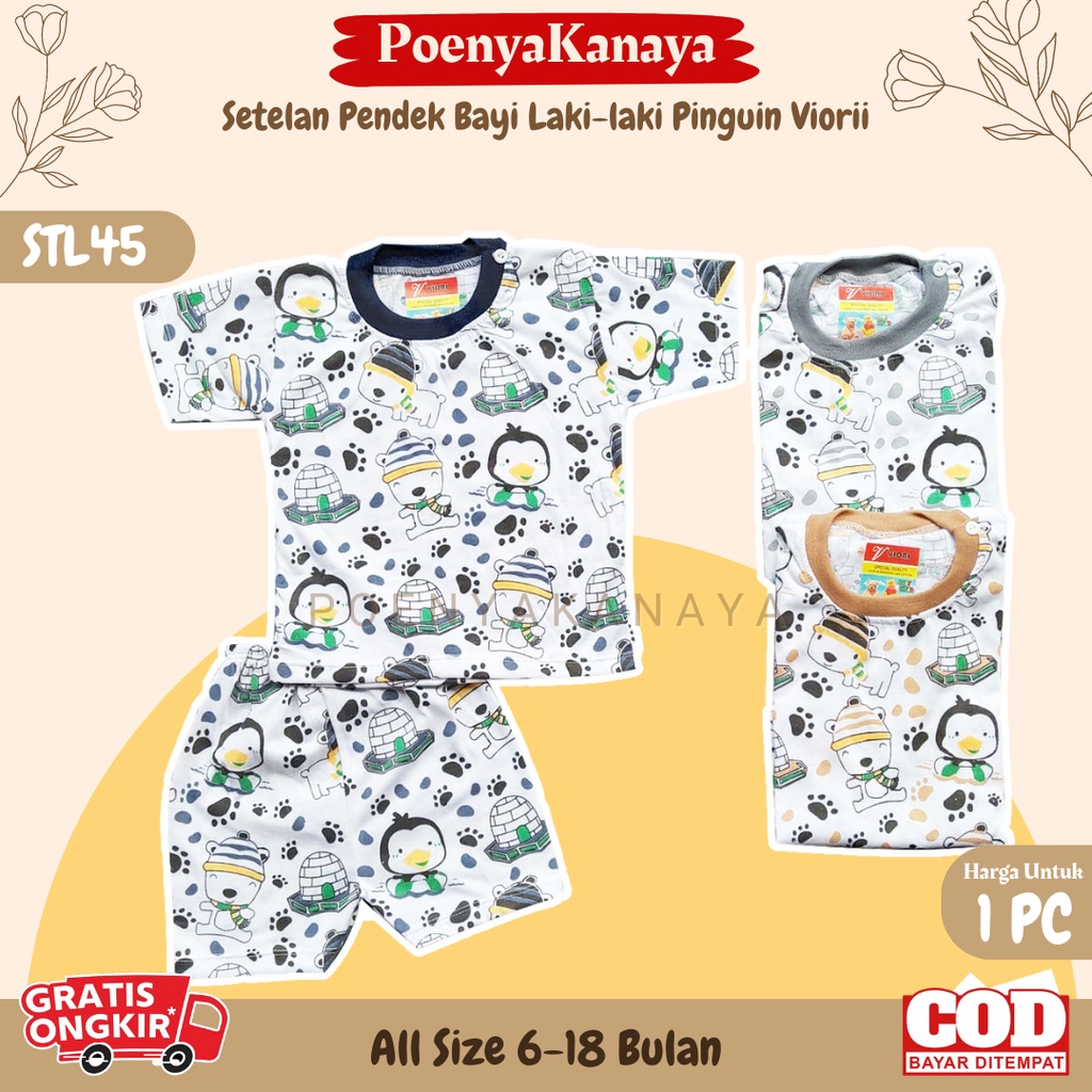 Setelan Baju Bayi Piyama Pendek PINGUIN Viori Size 6-18 Bulan STL45