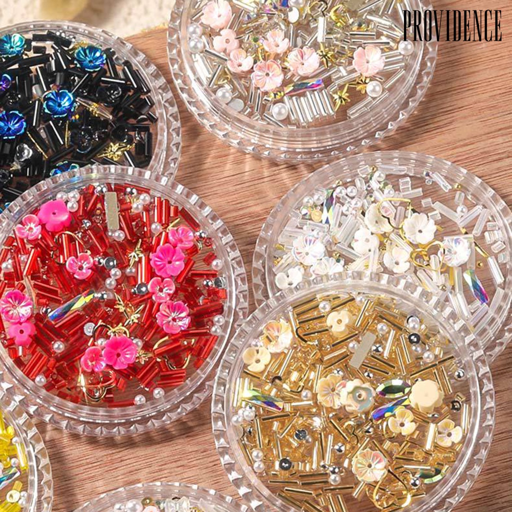 1 Kotak Ornamen Kuku 3d Bentuk Bunga Warna-Warni Aksen Berlian Imitasi Untuk Wanita