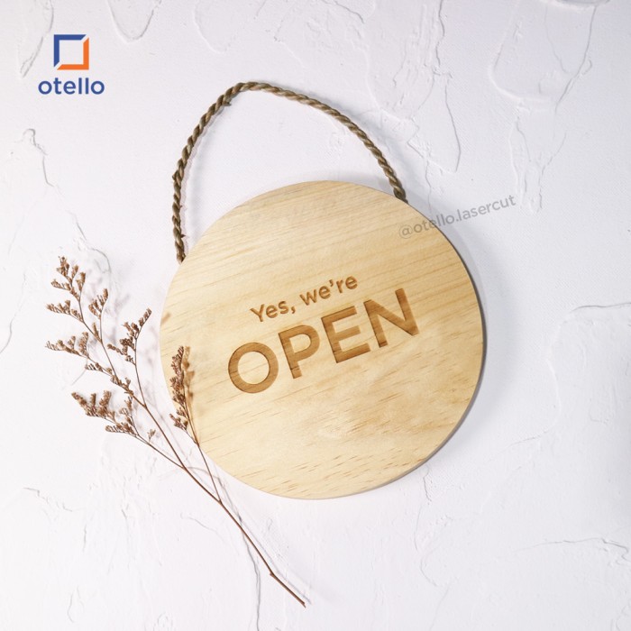 Open Closed Sign Board Kayu Pinus Grafir Wooden Signage Cafe Restoran Papan Nama