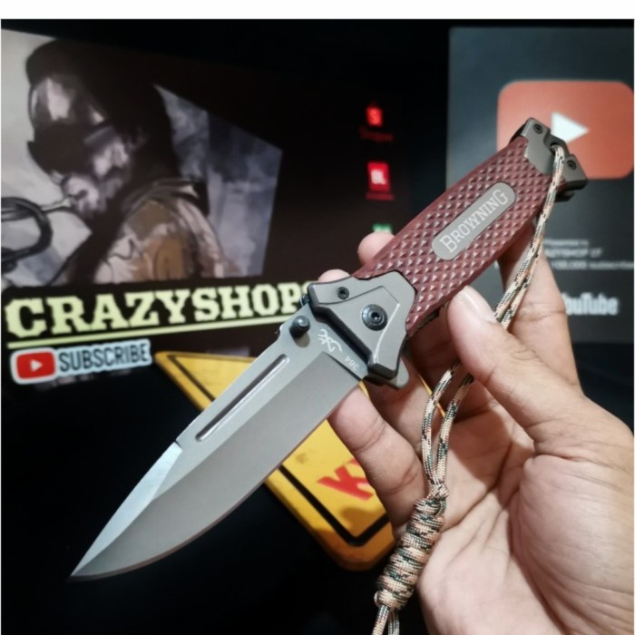 Pisau Survival lipat Browning Paracord Titanium Solid - Cokelat