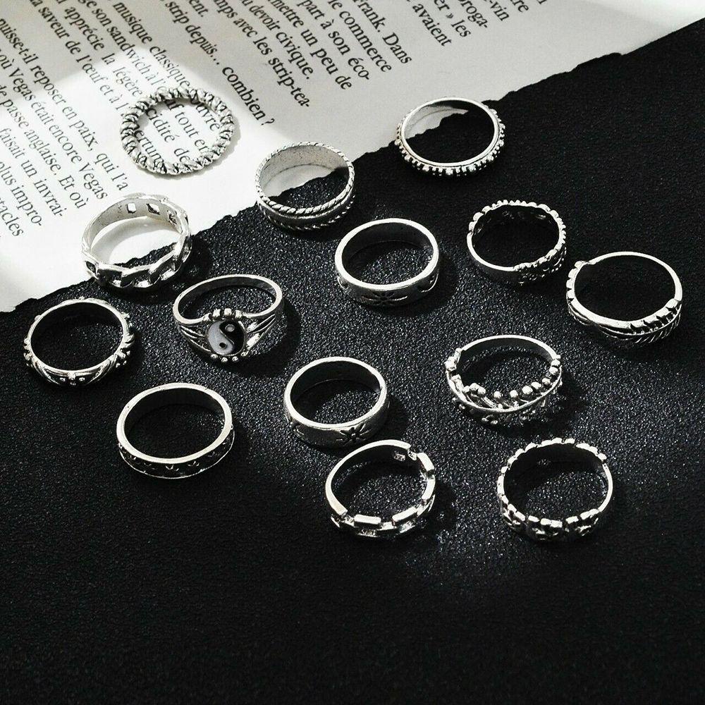 Lily Yin Yang Knuckle Set Cincin Wanita Kepribadian Bulu Gajah Tengkorak Rings Vintage Punk