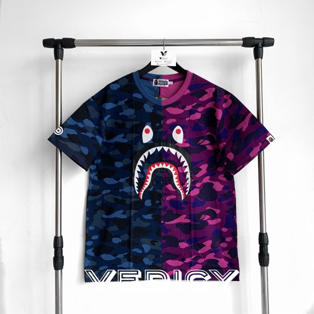 KAOS BAJU BAPE A BATHING APE SHARK DUAL BIRU UNGU CAMO TEE TSHIRT SUPER MIRROR 1-1 ORIGINAL