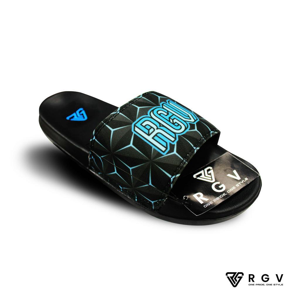 RGV - SANDAL PRIA DAN WANITA SLIDE SLIP ON SENDAL ANTI LICIN RINGAN SELOP 3D GEOMETRY BLUE