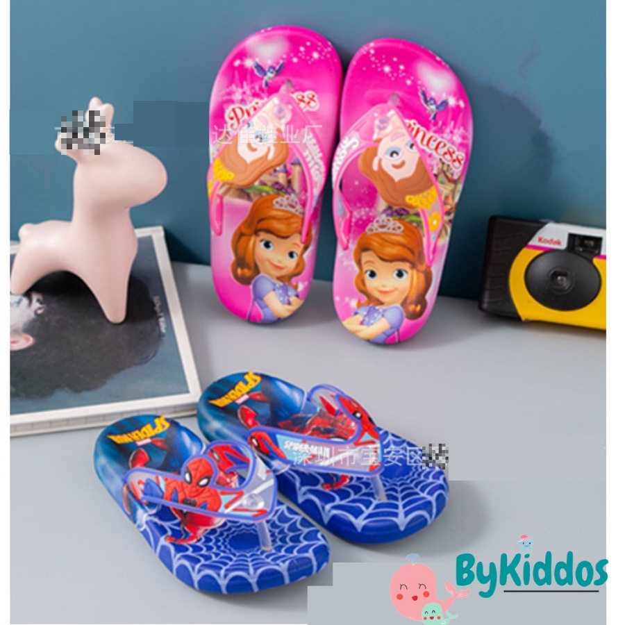 ByKiddos -Sandal Jepit Anak Cewek / Sandal Japit Impor SPIDERMAN SOPHIA / Sandal Import Anak Cowok 1-8 Tahun