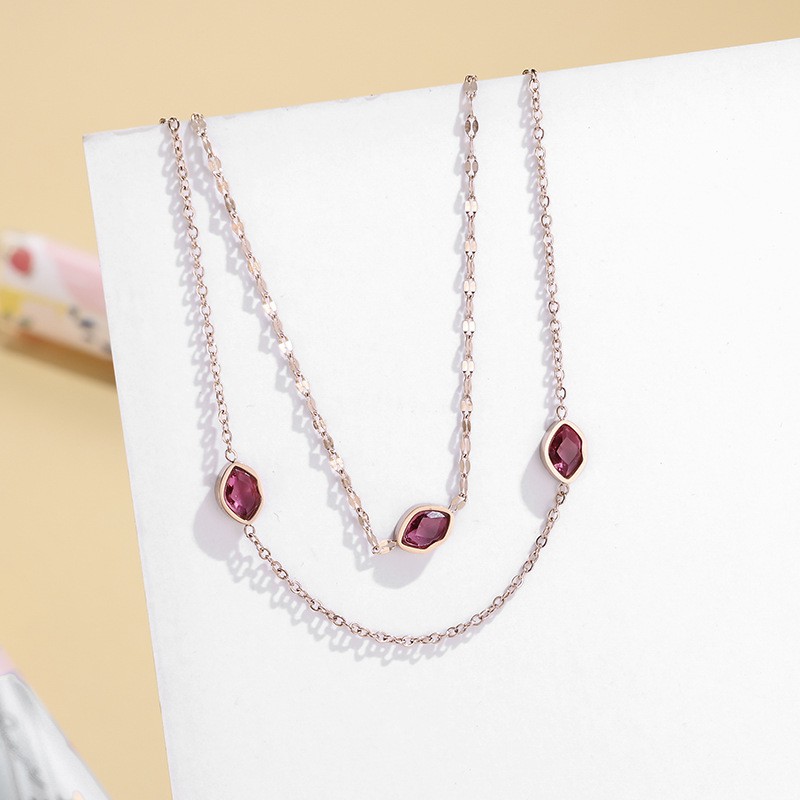 Kalung dua layer baru zircon merah Titanium Korea Style Wanita Anti Karat - ercassia