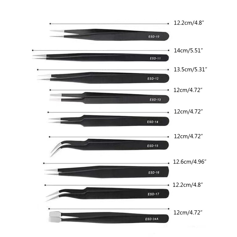 9 Pcs Pinset Bahan Stainless Steel Untuk Membuat Perhiasan Elektronik