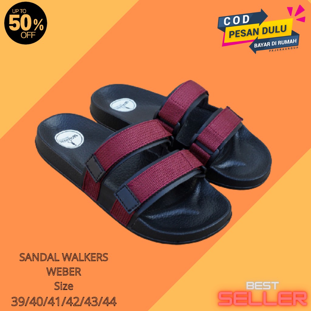 READY!! Sandal Slide Pria Walkers Weber Maroon / Sendal Slop Santai Cowok Casual Kekinian Flipflop