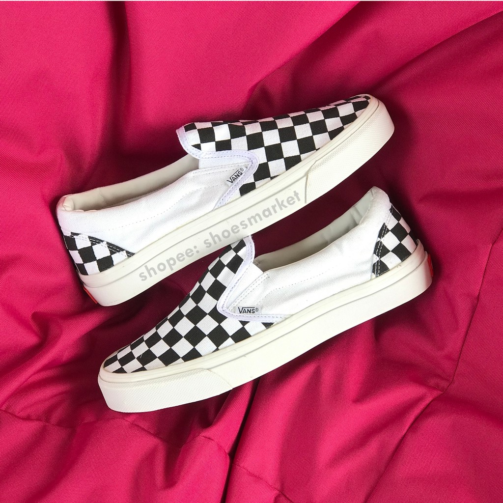 OBRAL SEPATU VANS SLIP ON CHECKERBOARD MONO BLACK