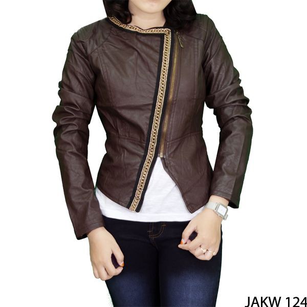 Jaket Trendy Wanita Fabric Coklat Tua – JAKW 124