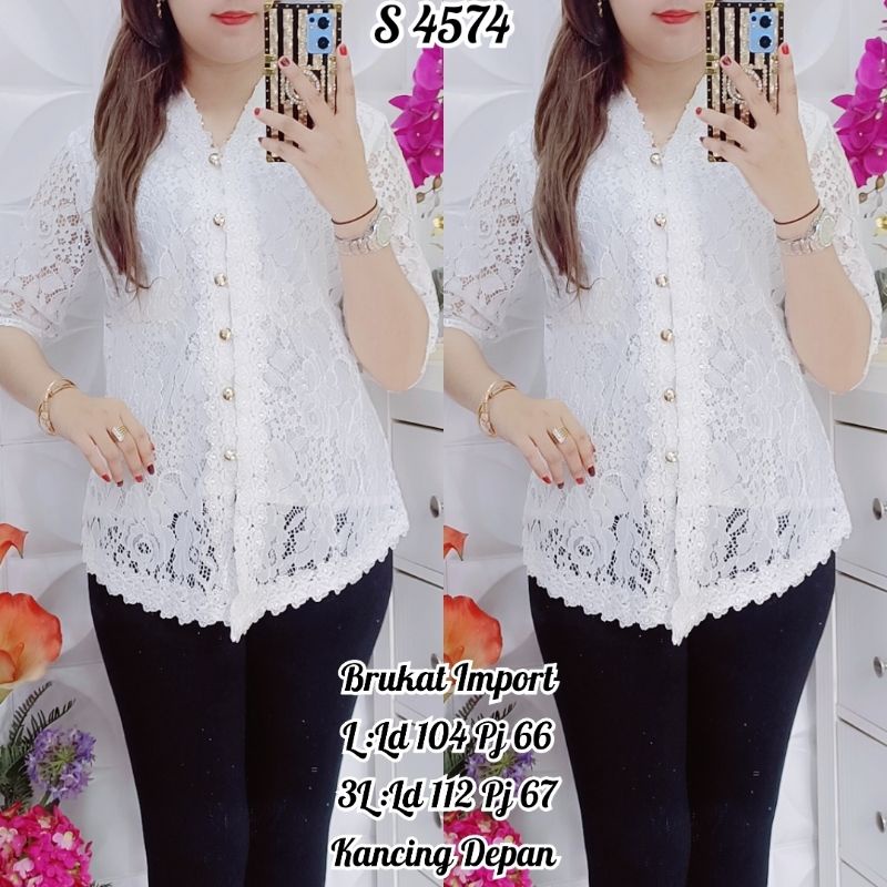 S 4574 #Atasan Kebaya Brukat Putih 457