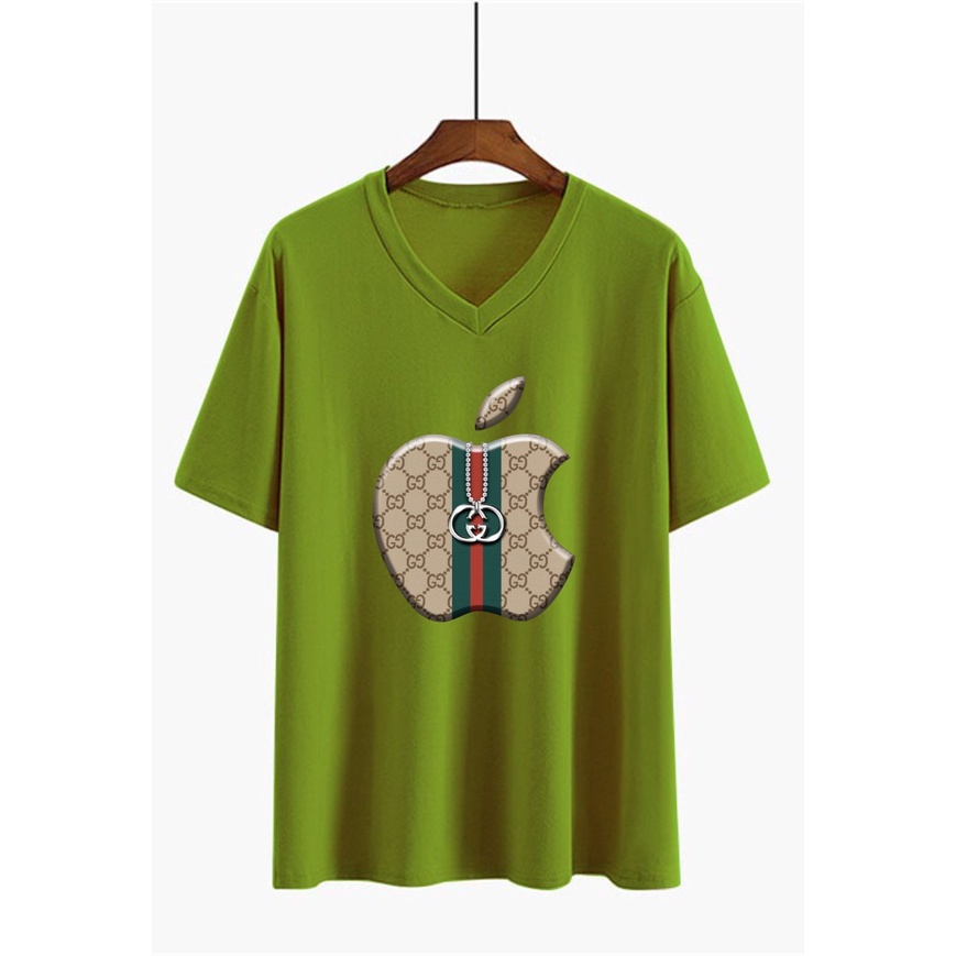 Kaos wanita motif APPLE Vneck JUMBO fit to XXL Atasan wanita kaos big size kaos JUMBO (2)