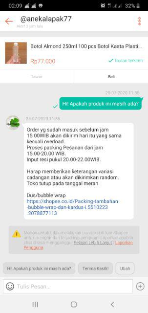 Botol Almond 250ml 100 Pcs Botol Kasta Plastik Ekonomis Murah