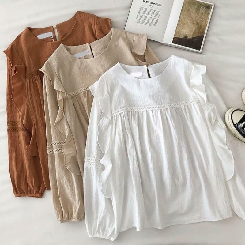 BEFAST - ZFS OOTD Wanita Blouse KANA / SAKA LACE RENDA BLOUSE / BLouse Casual / Atasan Pakaian Wanita Lengan Panjang / Blouse Formal / Blouse Banyak Warna / Termurah