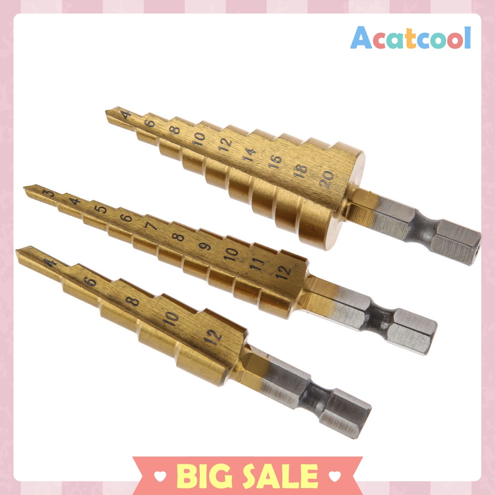 3Pcs Metric  HSS Steel 4241 Cone Titanium Coated Drill Bits Tool Set Hole