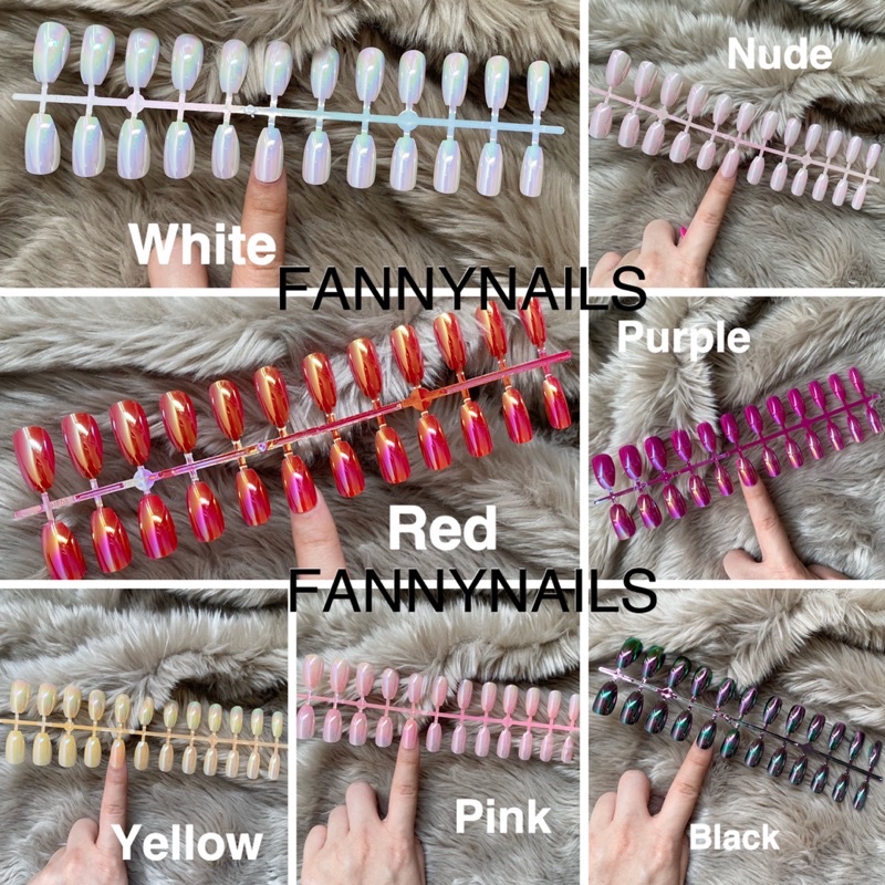 24PCS NAIL CHROME FAKE NAILS CHAMELEON KUKU PALSU SHORT COFFIN BALERINA KUKU PALSU MOTIF