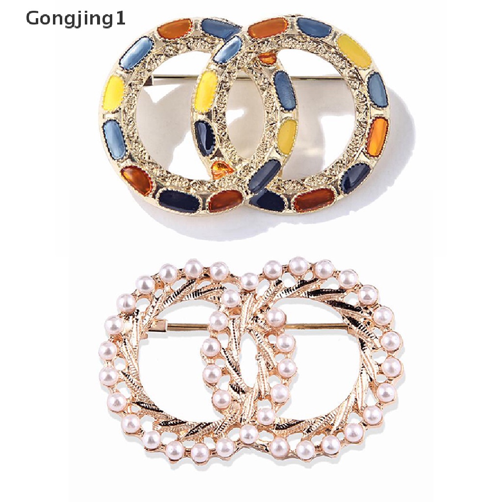 Gongjing1 Bros Pin Enamel Desain Lingkaran Ganda Hias Mutiara Imitasi Warna Warni Untuk Wanita