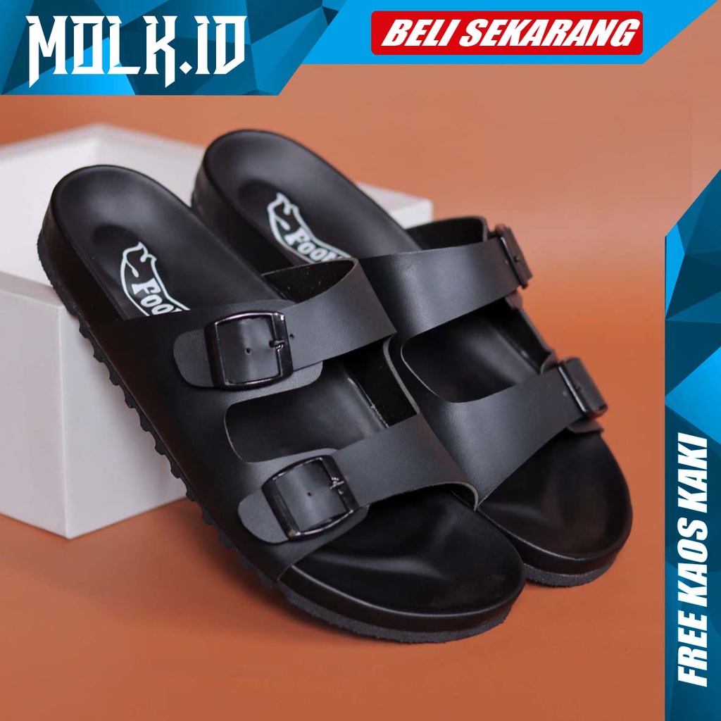 MOLK|Sandal Casual Pria Kulit Syintetic Fashion Trendy Kekinian Original Distro dua Strap Terbaru