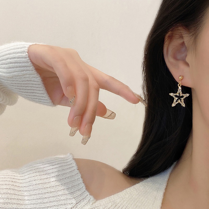 Anting Tusuk Gantung Bahan Sterling silver 925 Desain Bintang Hias Berlian Untuk Wanita