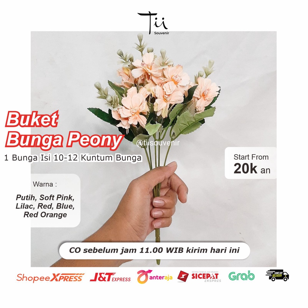 Buket Bunga Peony Daun Hijau Gelap Bunga Seserahan