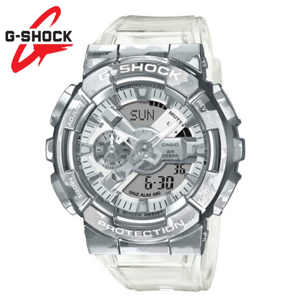 JAM TANGAN GSHOCK GM-110 FULLSET CASE STAINLESS STEEL DUALTIME AUTOLIGHT