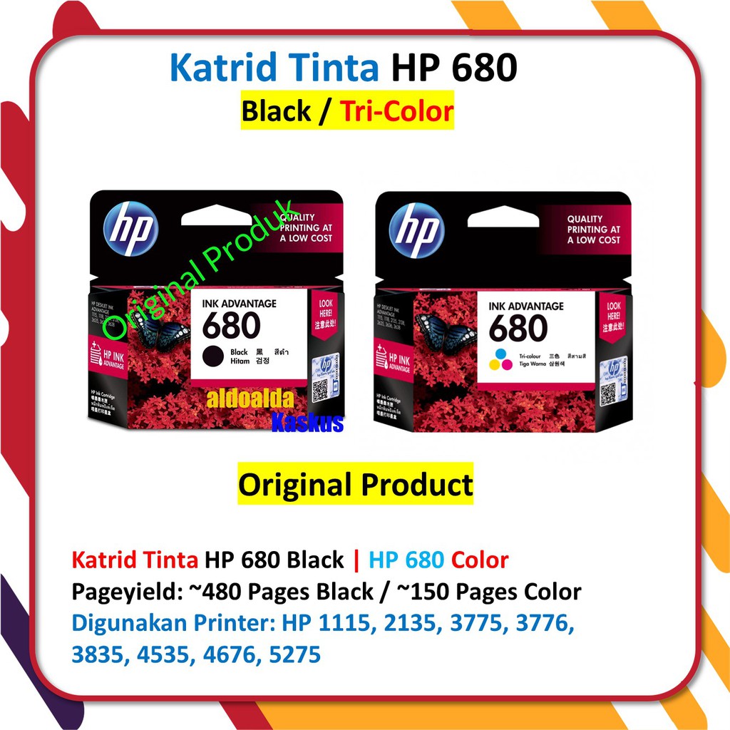 Tinta HP 680 Black Color Original | Shopee Indonesia