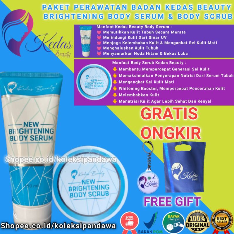 KEDAS BEAUTY SEPAKET BODY SCRUB KEDAS BEAUTY BODY SERUM SABUN PEMUTIH BADAN DAN WAJAH KEDAS BEUTY-Serum + Scrub + Gift