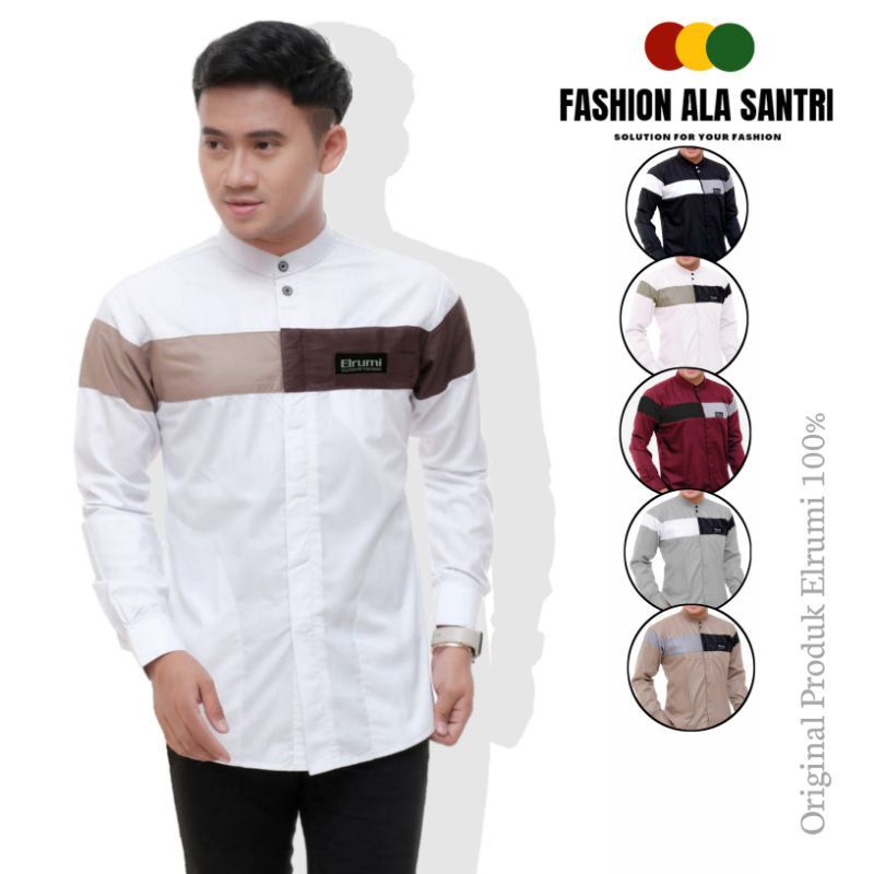 Official Baju Koko Pria Lengan Panjang Original Hilwa Motif Qynang Warna Putih Kombinasikoko Qynang