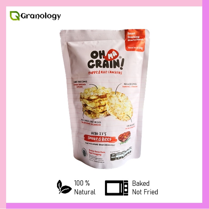 Oh Ma Grain Popped Rice Crackers / Snack Kreker 50 gram - Smoked Beef