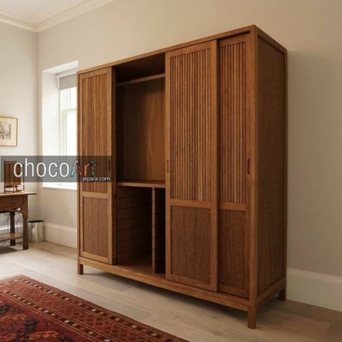 Lemari jati minimalis / Lemari Pakaian Kayu jati 4 pintu by chocoart jepara / lemari jati mewah