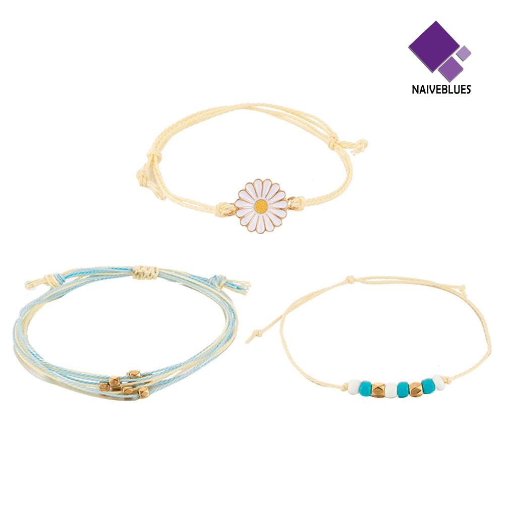 3pcs / Set Gelang Tali Manik-Manik Bunga Gaya Bohemian Untuk Wanita