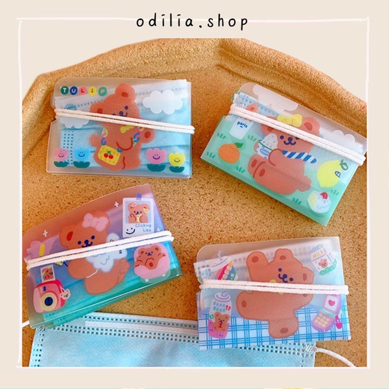 Tempat Penyimpanan Masker Anti Debu Simple Organizer Lipat Travel Size Karakter Beruang Lucu Motif A