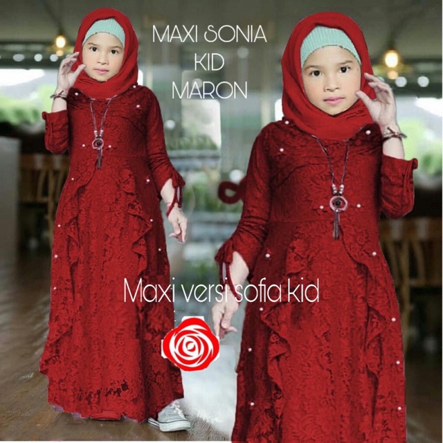 GAMIS BRUKAT Untuk 6-12 tahun GAMIS ANAK GAMIS PESTA GAMIS BROKAT SONIA KID Dress Muslim SF