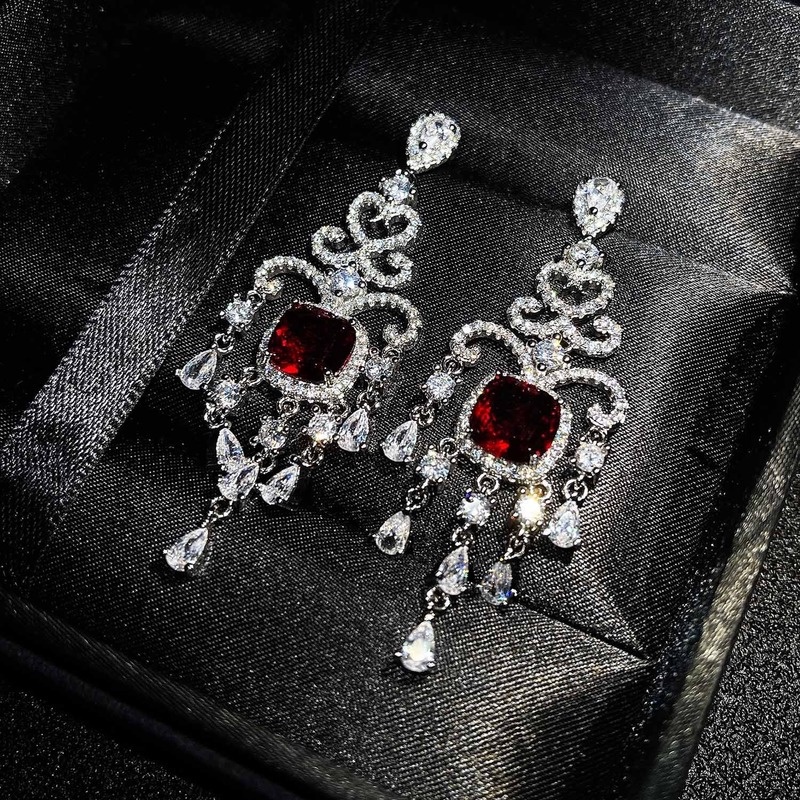 Luxury Vintage Ruby Sterling Silver Needle Eardrops