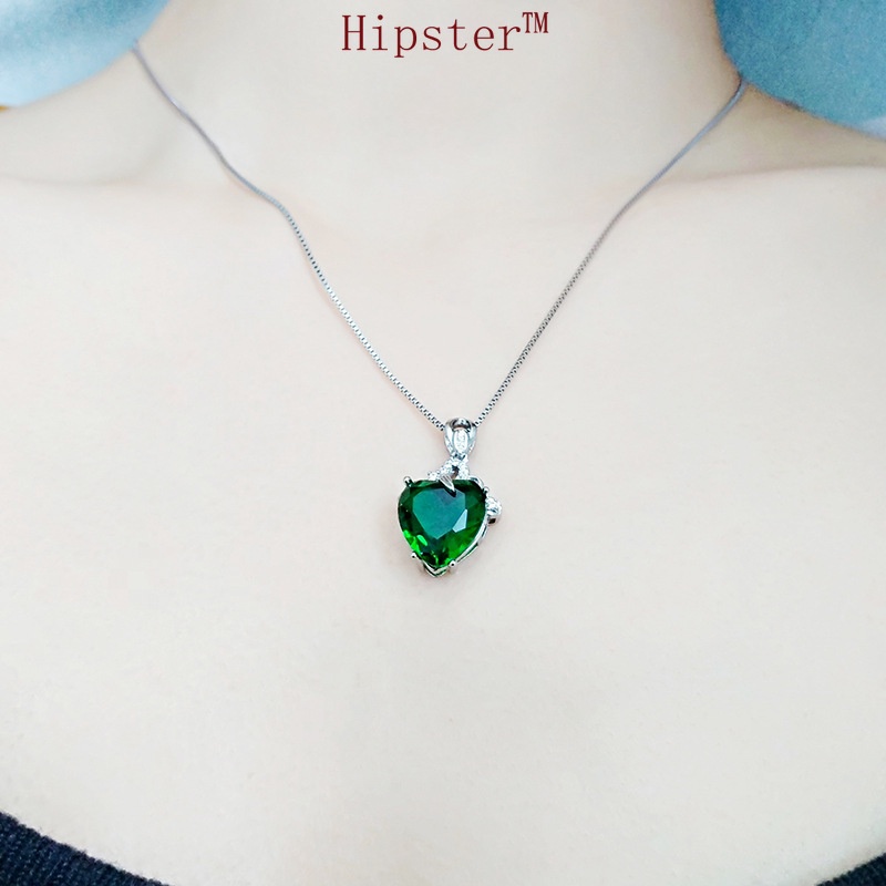 Hot Selling Fashion Trendy Couple Natural Green Crystal Love Heart Romantic Pendant Necklace