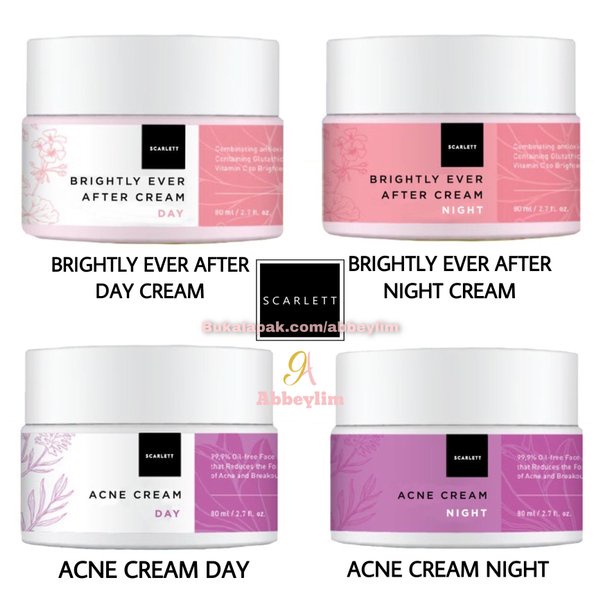 SCARLET WHITENING CREAM SCARLET ACNE &amp; BRIGHTLY KRIM SIANG MALAM