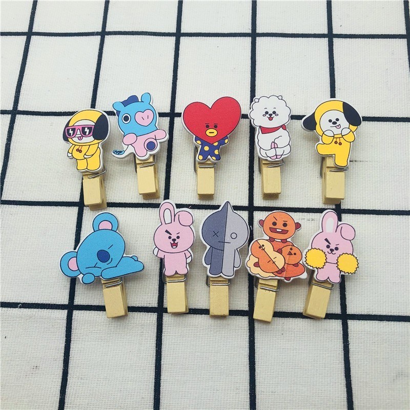 isi 10pcs/pack PENJEPIT FOTO BTS BT21 POLAROID KAYU Bahan KAYU WOODEN CLIP KPOP IDOL LUCU