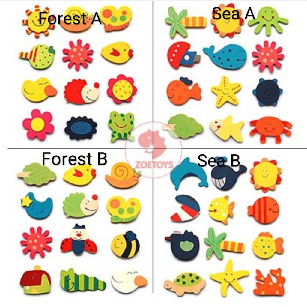 Zoetoys Wooden Magnet - Numbers 0-9 Alphabet A-Z Animals | Magnetic Refrigerator Kulkas | Mainan Edukasi Anak