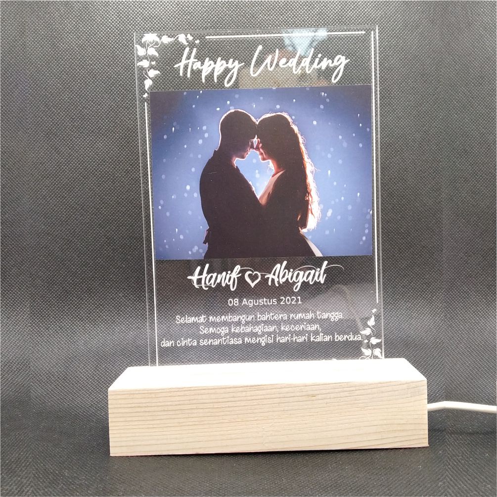 Lampu Tidur Foto Kado Pernikahan Hadiah Wedding 3D LED Akrilik CUSTOM FOTO &amp; DETAIL