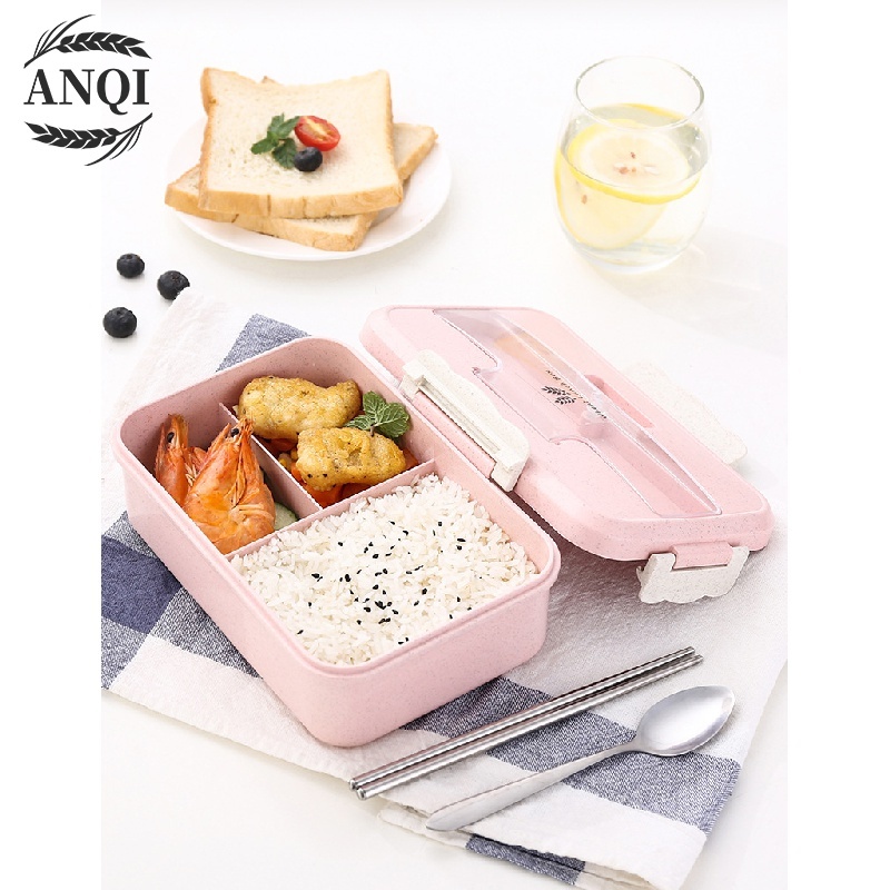 lunch box 3 Warna PP Jerami Gandum 1000 ml Lunch Box With Free Sendok BPA / VS-1