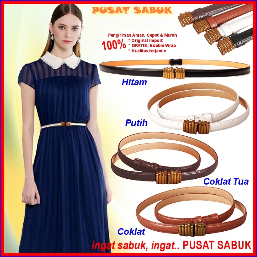 Gesper Tali Belt Sabuk Ikat Pinggang Kulit Kecil Wanita Kekinian Baru Import Grosir Obi Fashion Aksesoris Murah cewek Mewah Ban praktis model adjustable pesta korea kepang elastis Cantik Ramping Hitam Putih ibu karet mini