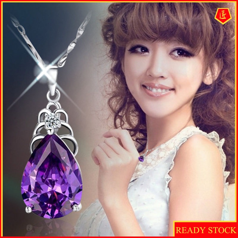 [Ready Stock]Fashion Necklace Female Amethyst Pendant Elegant Fashion