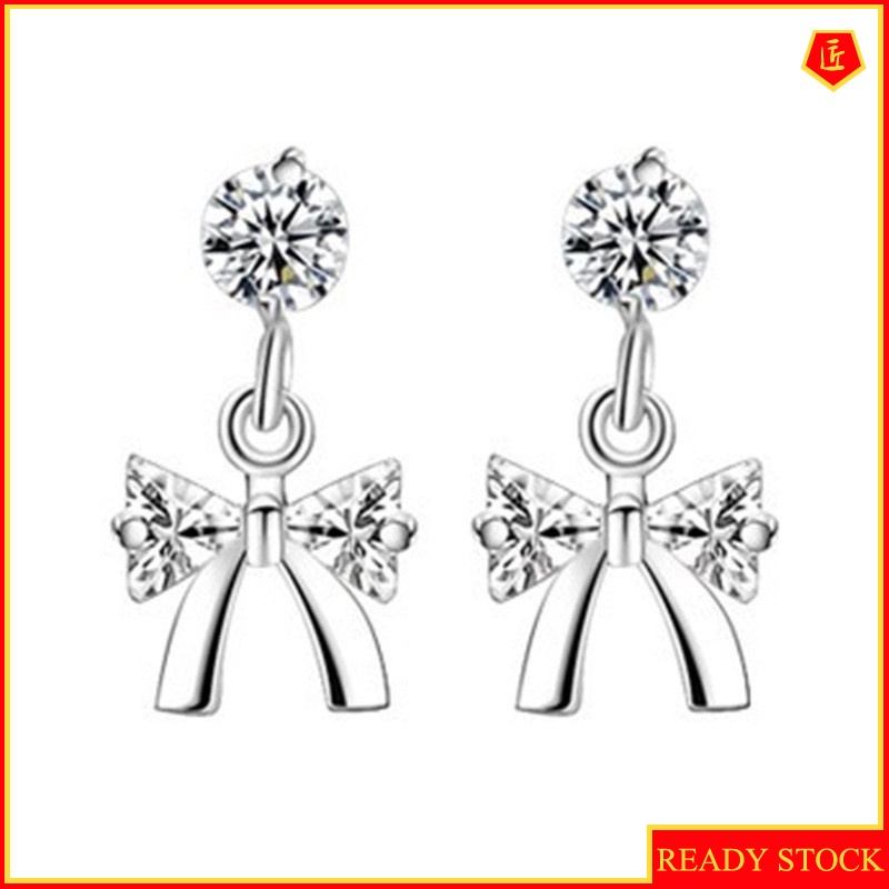 [Ready Stock]Female Silver Fashion High-End Bow Stud Earrings