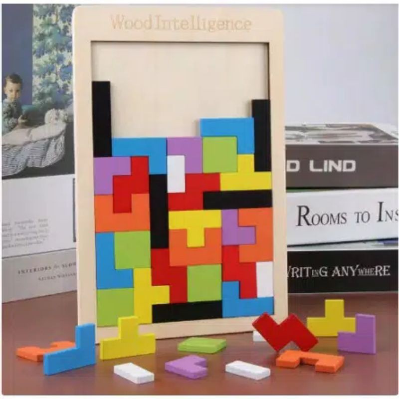 Mainan Anak Puzzle Kayu Russian Block Wood Intellegence Tetris