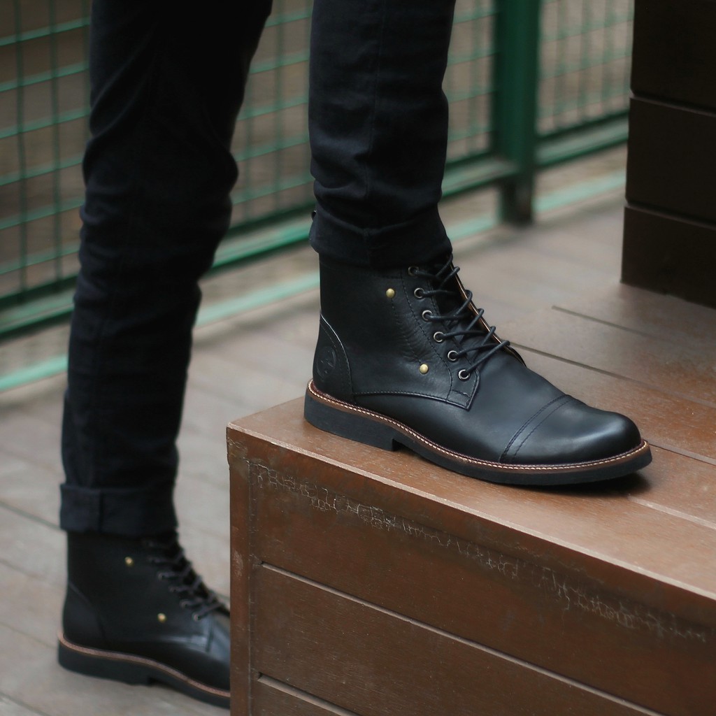 OVERTURE BLACK |FORIND x Reyl| Sepatu Kulit Asli Safety Boot Vintage Klasik Besi Original Footwear